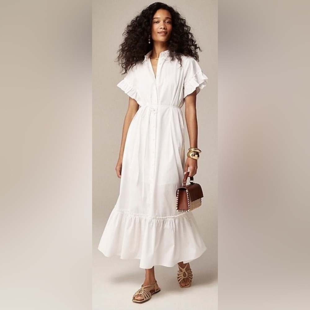 J Crew Amelia Maxi Shirtdress in Cotton Poplin in White